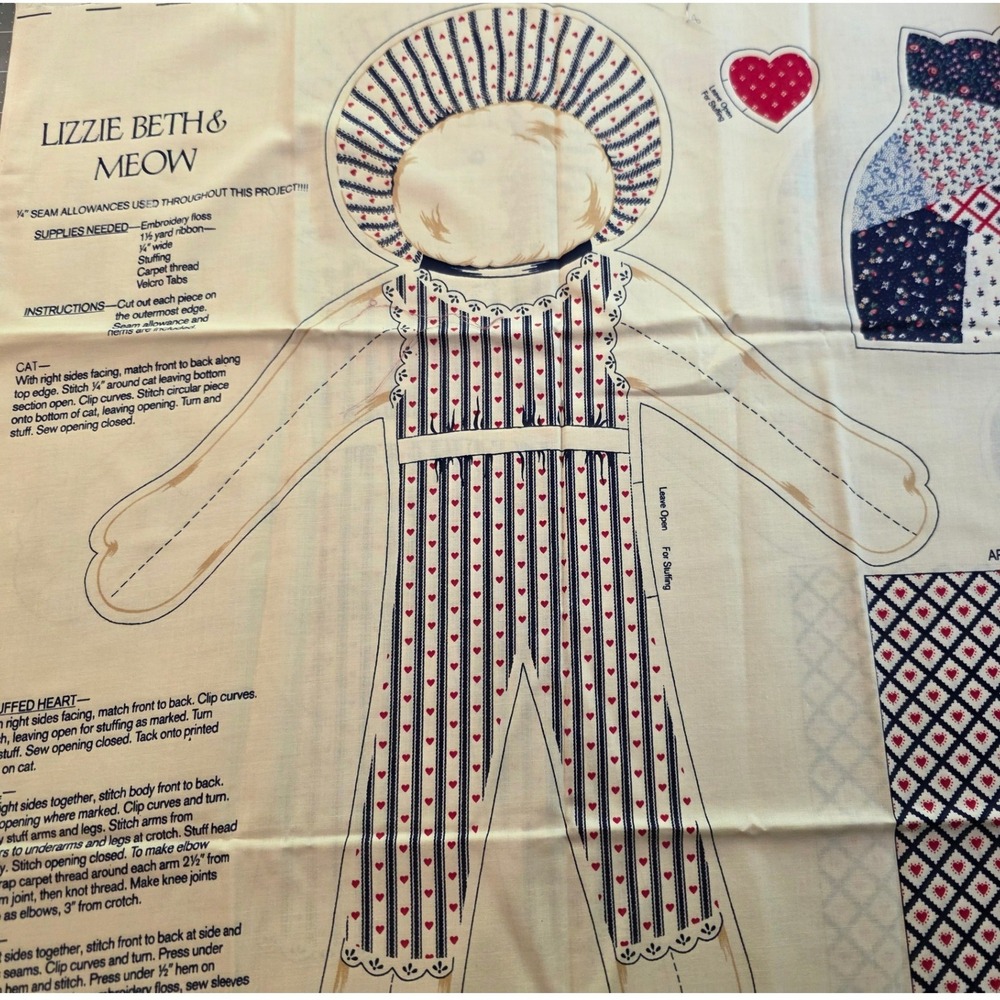 Wamsutta Lizzie Beth & Meow Doll Fabric Panel Multi Americana 45in x 35in